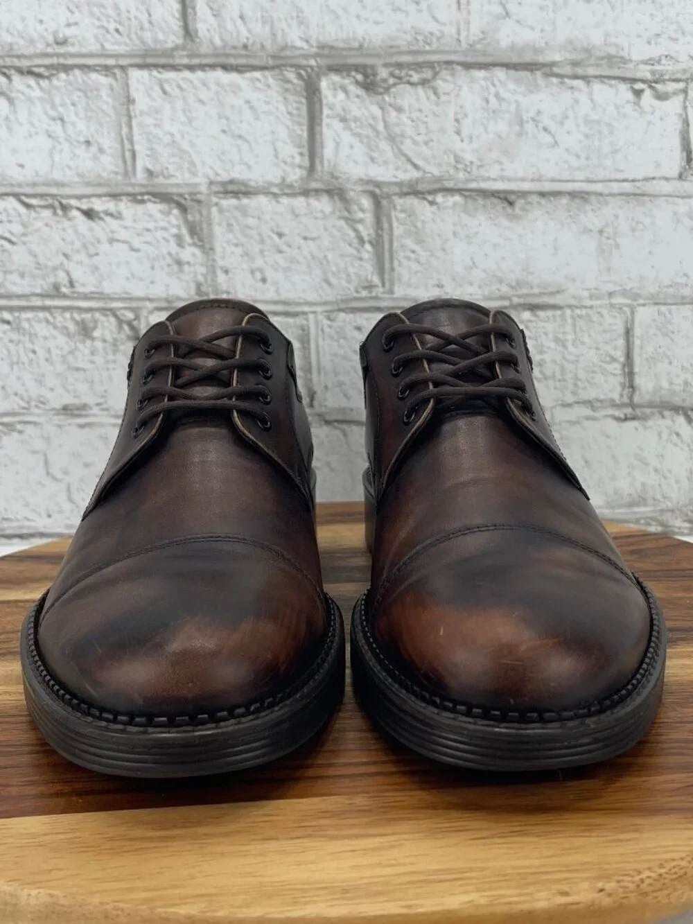 Ecco Newcastle Cap Toe Tie Oxford Mens 10/44 Brown Full Grain Leather Shoes